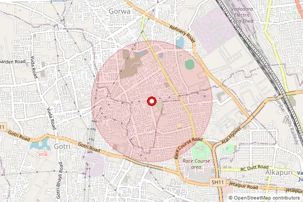 Map showing approximate area covered by Pincode 390023 — Subhanpura So, Vadodara