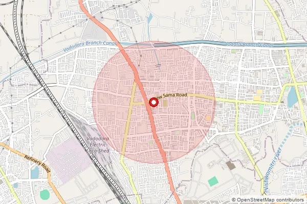 Map showing approximate area covered by Pincode 390024 — Chhani Rd So, Vadodara