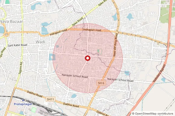 Map showing approximate area covered by Pincode 390025 — Soma Talav So, Vadodara