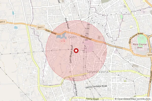 Map showing approximate area covered by Pincode 391101 — Sevasi So, Vadodara