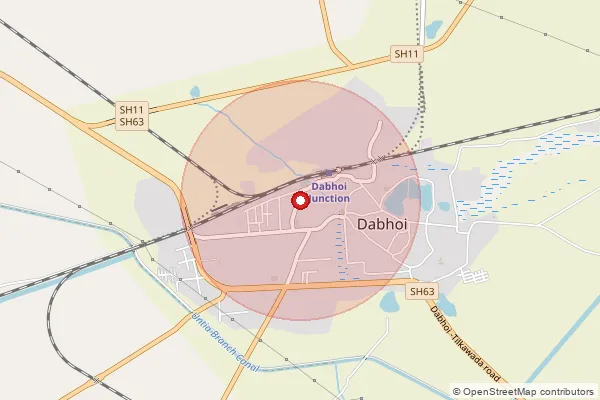 Map showing approximate area covered by Pincode 391110 — Dabhoi Ho, Vadodara