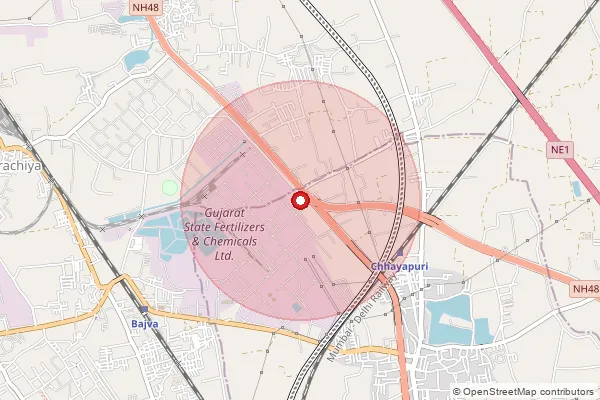 Map showing approximate area covered by Pincode 391750 — Fartilizer Nagar So, Vadodara