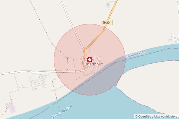 Map showing approximate area covered by Pincode 392160 — Kurla Bo, Bharuch