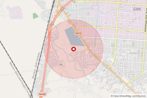 Map showing approximate area covered by Pincode 393002 — Kapodra Bo, Bharuch
