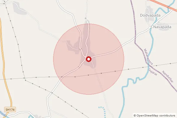 Map showing approximate area covered by Pincode 393025 — Ambagam Bo, Narmada