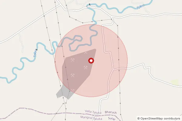 Map showing approximate area covered by Pincode 393135 — Bharadia Bo, Bharuch