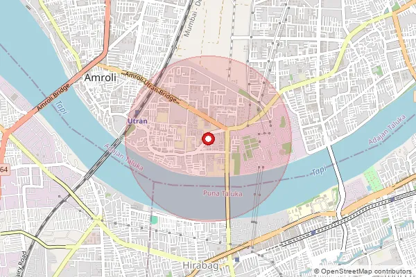 Map showing approximate area covered by Pincode 394105 — Utran Bo, Surat