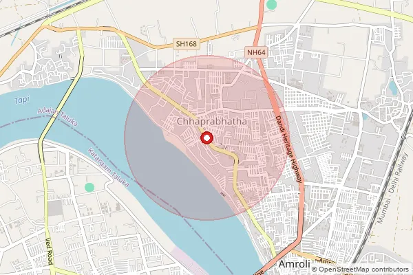 Map showing approximate area covered by Pincode 394107 — Chhapra Bhatha Bo, Surat