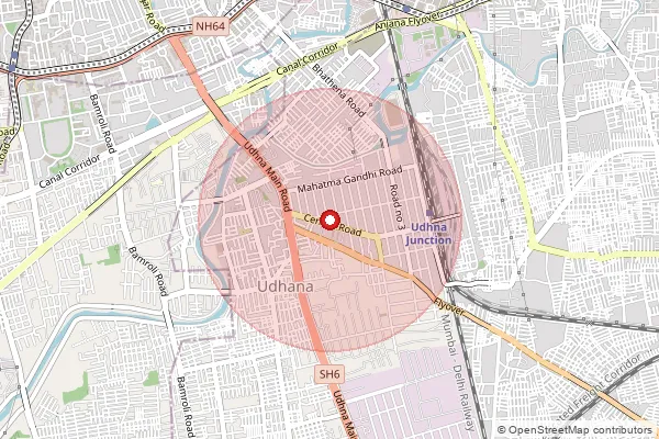 Map showing approximate area covered by Pincode 394210 — Bamroli Bo, Surat