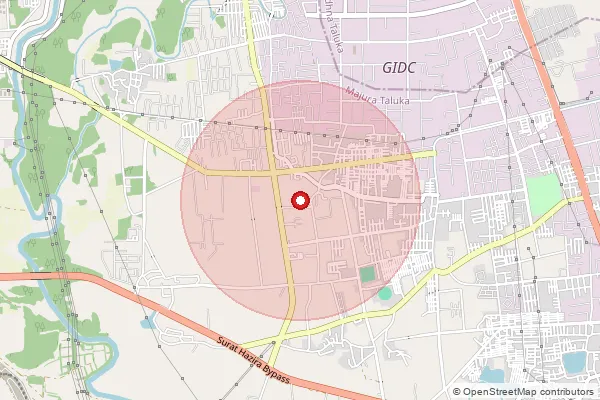 Map showing approximate area covered by Pincode 394540 — Asnad Bo, Surat