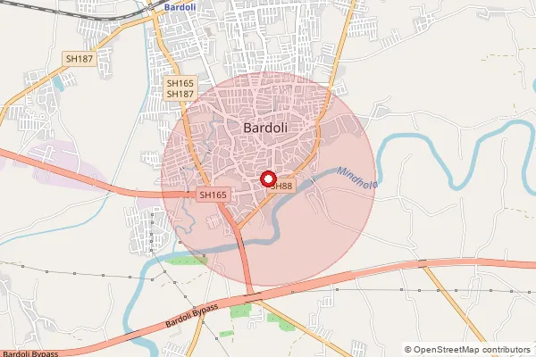 Map showing approximate area covered by Pincode 394601 — Bardoli Ho, Surat