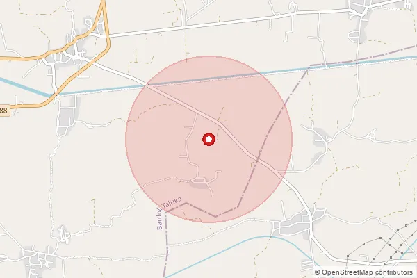 Map showing approximate area covered by Pincode 394620 — Kikwad Bo, Surat