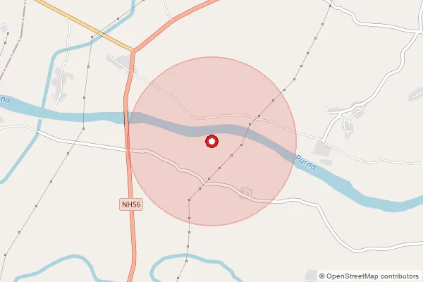 Map showing approximate area covered by Pincode 394633 — Mangalia Bo, Tapi