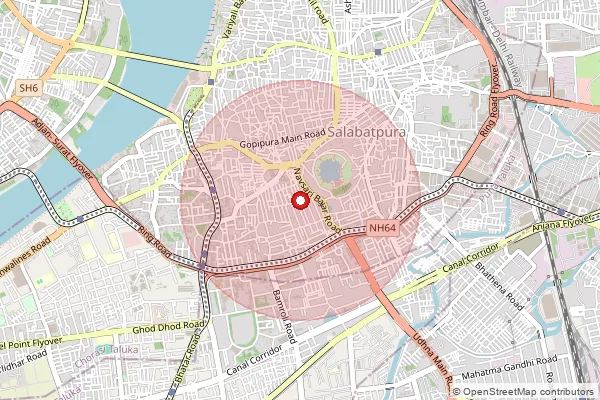 Map showing approximate area covered by Pincode 395002 — Surat Textile Market So, Surat