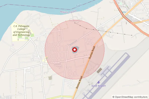 Map showing approximate area covered by Pincode 395007 — Abhva Bo, Surat