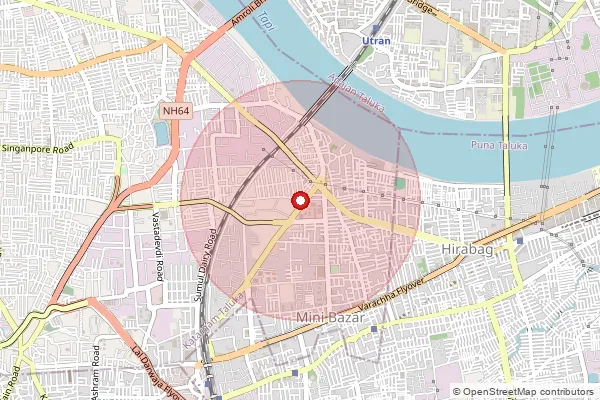 Map showing approximate area covered by Pincode 395008 — A K Road So, Surat