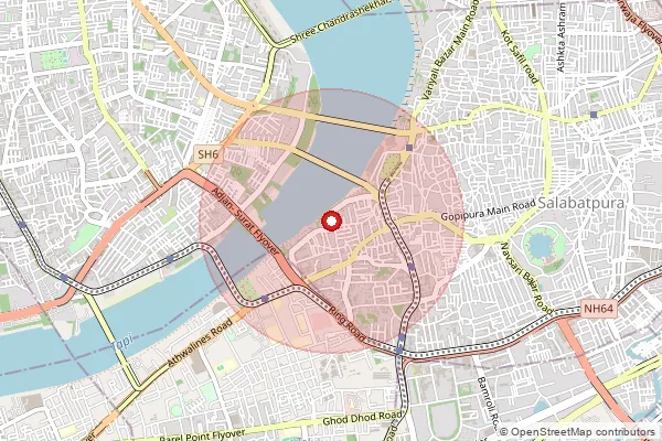 Map showing approximate area covered by Pincode 395014 — Ndc Nanpura, Na