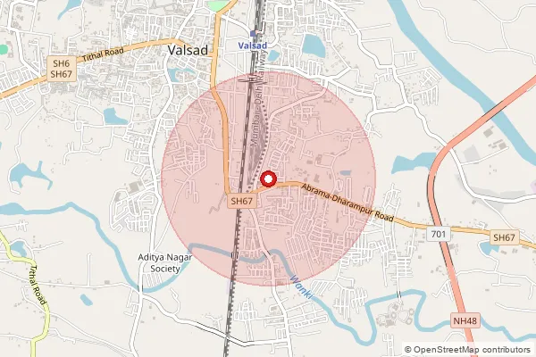Map showing approximate area covered by Pincode 396002 — Valsad Abrama So, Valsad