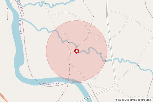 Map showing approximate area covered by Pincode 396007 — Velvach Bo, Valsad