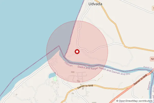 Map showing approximate area covered by Pincode 396115 — Kolak So, Valsad