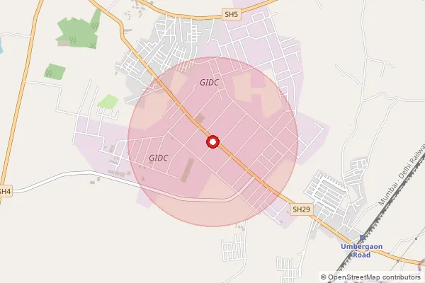 Map showing approximate area covered by Pincode 396171 — Umargam Ie So, Valsad