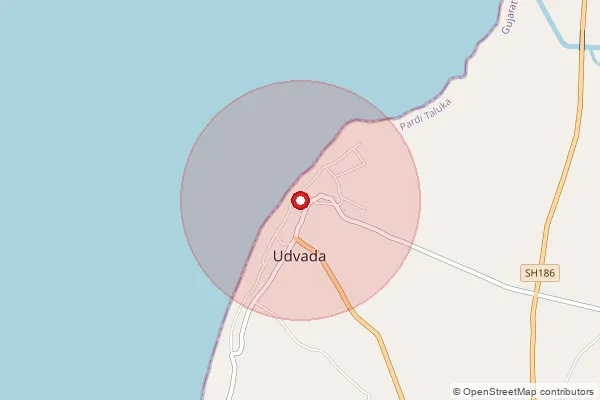 Map showing approximate area covered by Pincode 396180 — Udvada So, Valsad