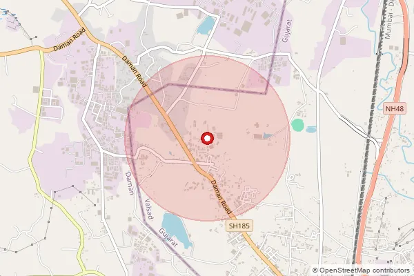 Map showing approximate area covered by Pincode 396215 — Kunta Bo, Valsad