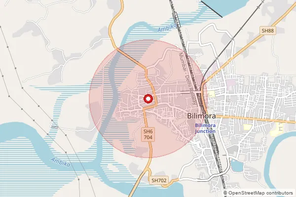 Map showing approximate area covered by Pincode 396321 — Bilimora So, Navsari