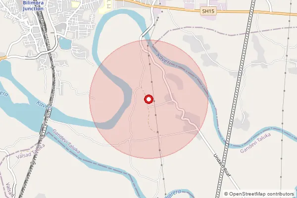 Map showing approximate area covered by Pincode 396325 — Nandarkha Bo, Navsari