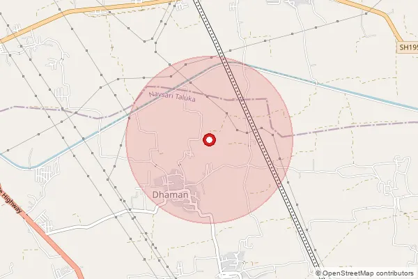 Map showing approximate area covered by Pincode 396415 — Dhaman Bo, Navsari