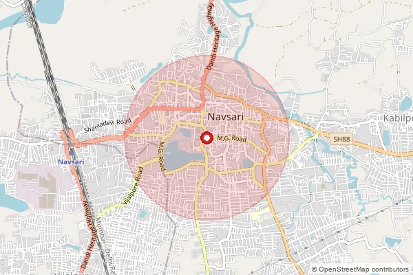 Map showing approximate area covered by Pincode 396445 — Navsari Ho, Navsari