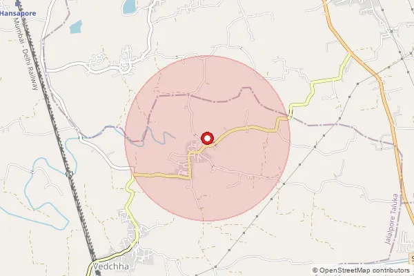 Map showing approximate area covered by Pincode 396472 — Chandravasansupa Bo, Navsari