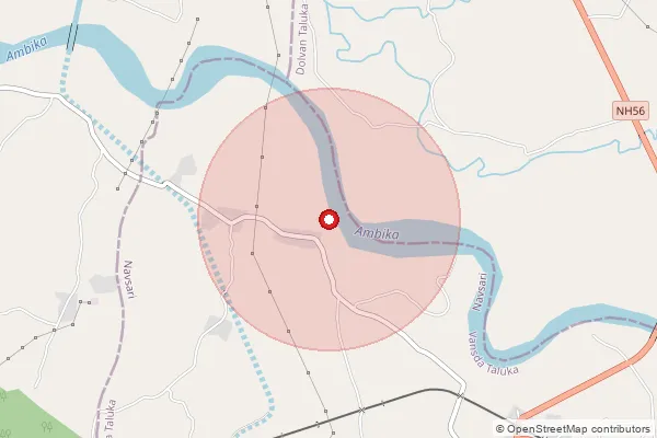 Map showing approximate area covered by Pincode 396590 — Kurelia Bo, Navsari