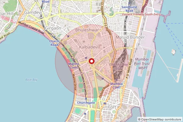 Map showing approximate area covered by Pincode 400002 — Kalbadevi H.O, Mumbai