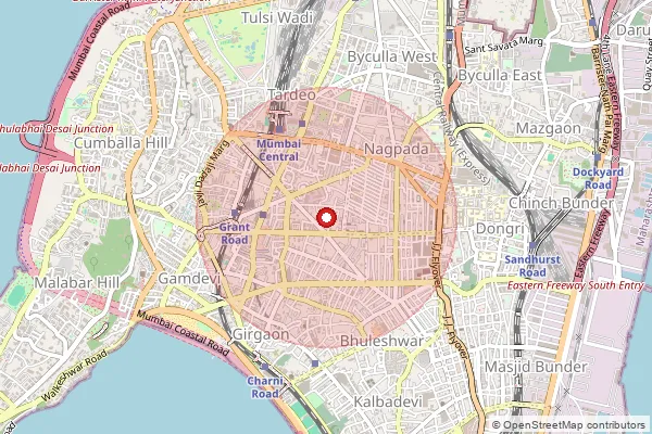 Map showing approximate area covered by Pincode 400004 — Girgaon S.O, Mumbai