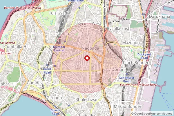 Map showing approximate area covered by Pincode 400008 — Mumbai Central H.O, Mumbai