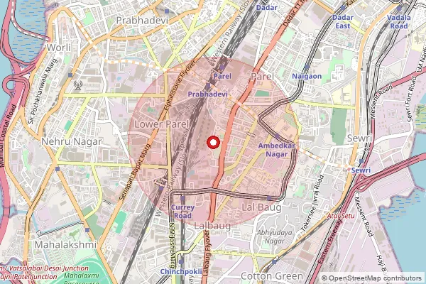Map showing approximate area covered by Pincode 400012 — Parel Rly Work Shop S.O, Mumbai