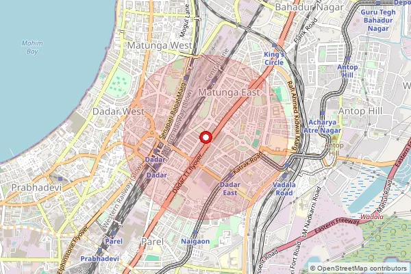 Map showing approximate area covered by Pincode 400014 — Dadar H.O, Mumbai