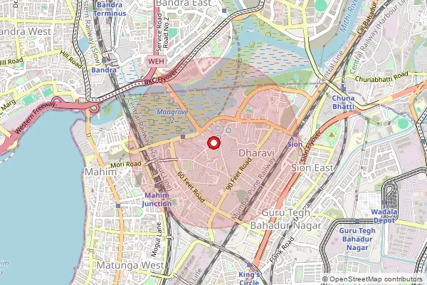 Map showing approximate area covered by Pincode 400017 — Dharavi Road S.O, Mumbai