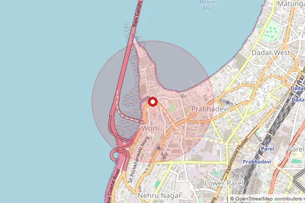 Map showing approximate area covered by Pincode 400018 — Worli Naka S.O, Mumbai