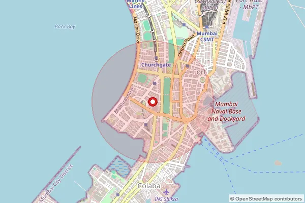 Map showing approximate area covered by Pincode 400020 — Marine Lines S.O, Mumbai