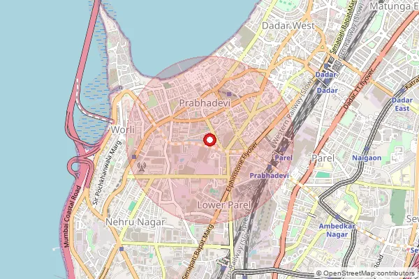 Map showing approximate area covered by Pincode 400025 — New Prabhadevi Road S.O, Mumbai