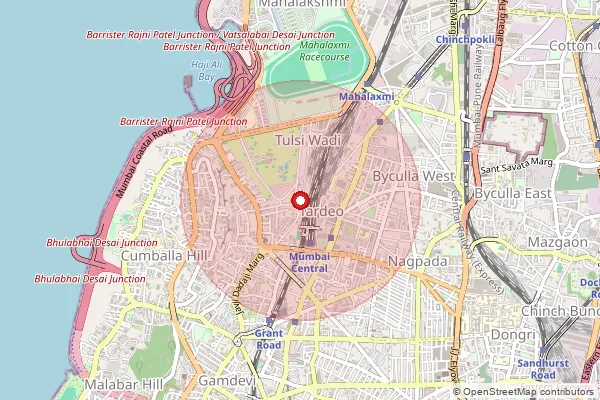 Map showing approximate area covered by Pincode 400034 — Tulsiwadi S.O, Mumbai