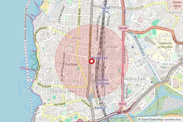 Map showing approximate area covered by Pincode 400052 — Khar Delivery S.O, Mumbai Suburban