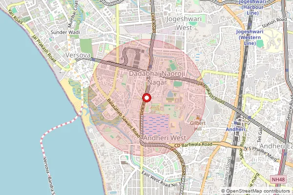 Map showing approximate area covered by Pincode 400053 — Andheri H.O, Mumbai Suburban