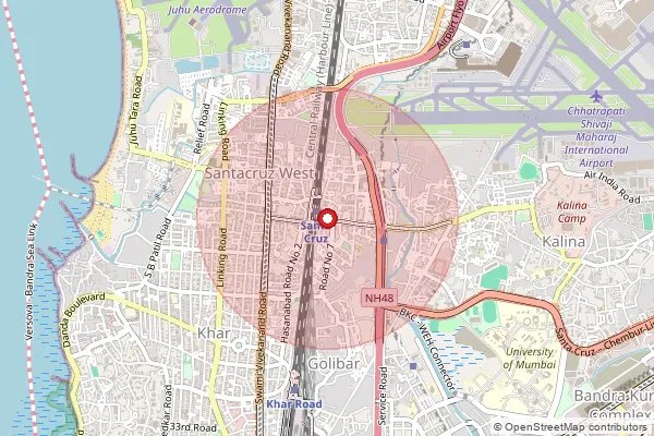 Map showing approximate area covered by Pincode 400055 — Santacruz(East) S.O, Mumbai Suburban