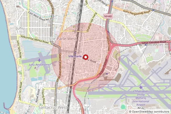 Map showing approximate area covered by Pincode 400057 — Hanuman Road S.O, Mumbai Suburban