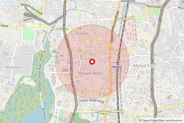 Map showing approximate area covered by Pincode 400064 — Malad So, Mumbai Suburban
