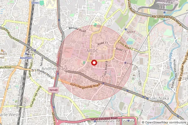 Map showing approximate area covered by Pincode 400093 — Chakala Midc S.O, Mumbai Suburban