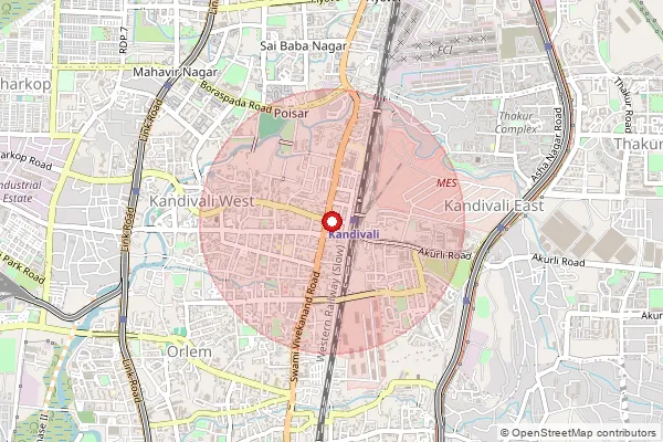 Map showing approximate area covered by Pincode 400167 — Ndc Kandivali West, Na